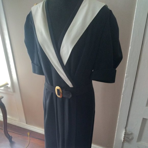 Vintage Navy And White Dress | Size 10 - Picture 2 of 9